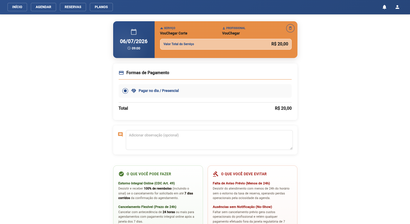 Tela de confirmação do agendamento